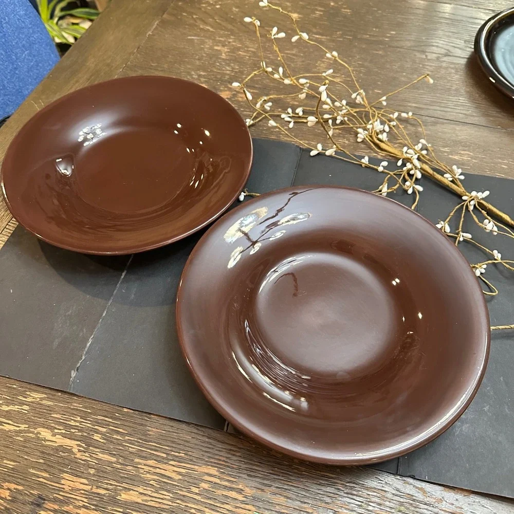 Pottery Barn SAUSALITO Chocolate Brown 10 inch  Salad Plates 2 Piece Ceramic